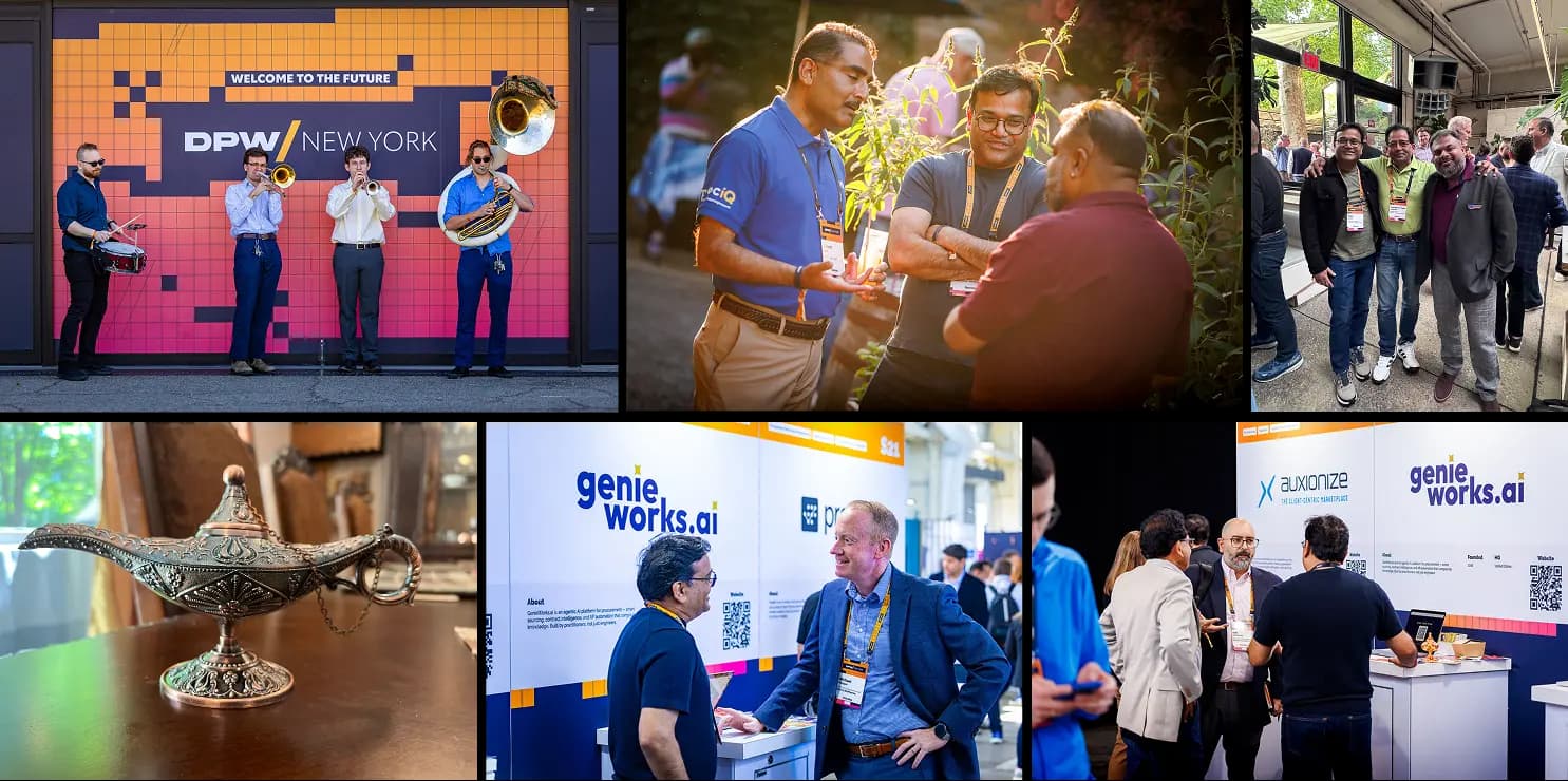 GenieWorks event with attendees and logos